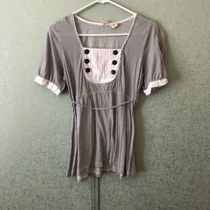 Anthropologie Little Yellow Button Striped Top